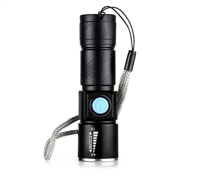 Mini USB Rechargeable Flashlight Multifunctional Torch Waterproof IPX6 for Outdoor Night Riding/Camping/Emergency - Black