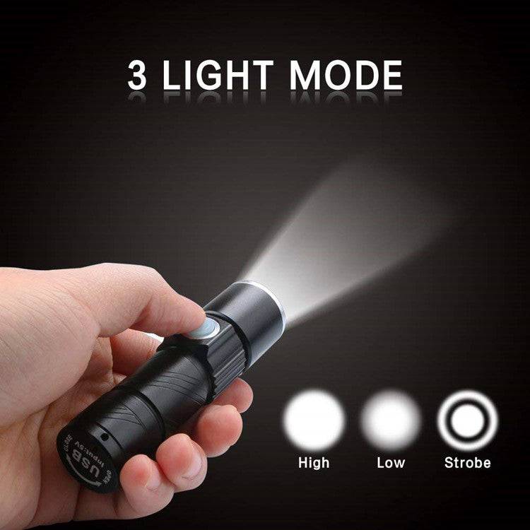 Mini USB Rechargeable Flashlight Multifunctional Torch Waterproof IPX6 for Outdoor Night Riding/Camping/Emergency - Black