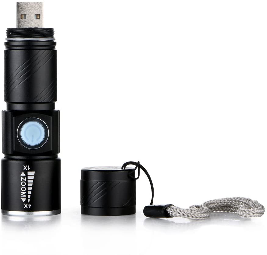Mini USB Rechargeable Flashlight Multifunctional Torch Waterproof IPX6 for Outdoor Night Riding/Camping/Emergency - Black