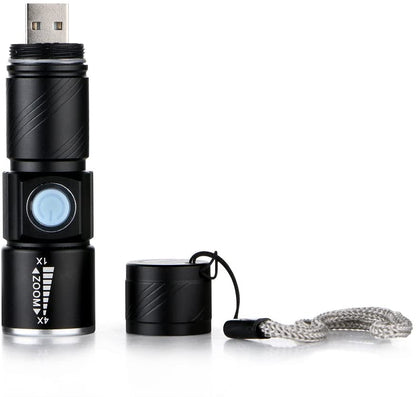 Mini USB Rechargeable Flashlight Multifunctional Torch Waterproof IPX6 for Outdoor Night Riding/Camping/Emergency - Black