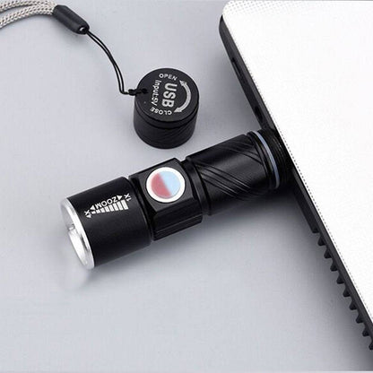 Mini USB Rechargeable Flashlight Multifunctional Torch Waterproof IPX6 for Outdoor Night Riding/Camping/Emergency - Black
