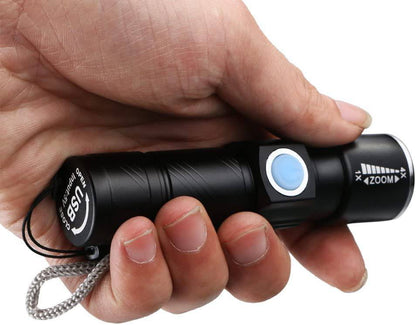 Mini USB Rechargeable Flashlight Multifunctional Torch Waterproof IPX6 for Outdoor Night Riding/Camping/Emergency - Black