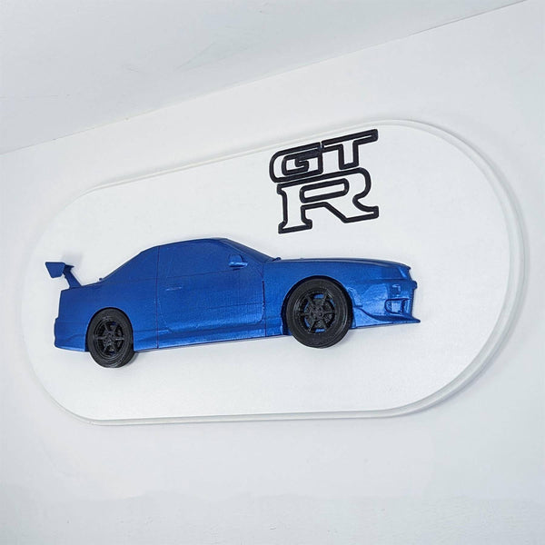 R34 GTR Wall Art Plaque Display Mounted Vehicle - White and Blue
