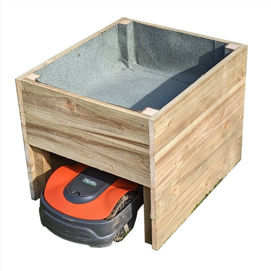 Abri-garage pour tondeuse robot et jardinière