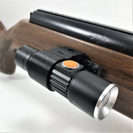 Taktische Taschenlampe und Taschenlampenhalterung mit 60-mm-Picatinny-Schraubschiene für Holzschäfte