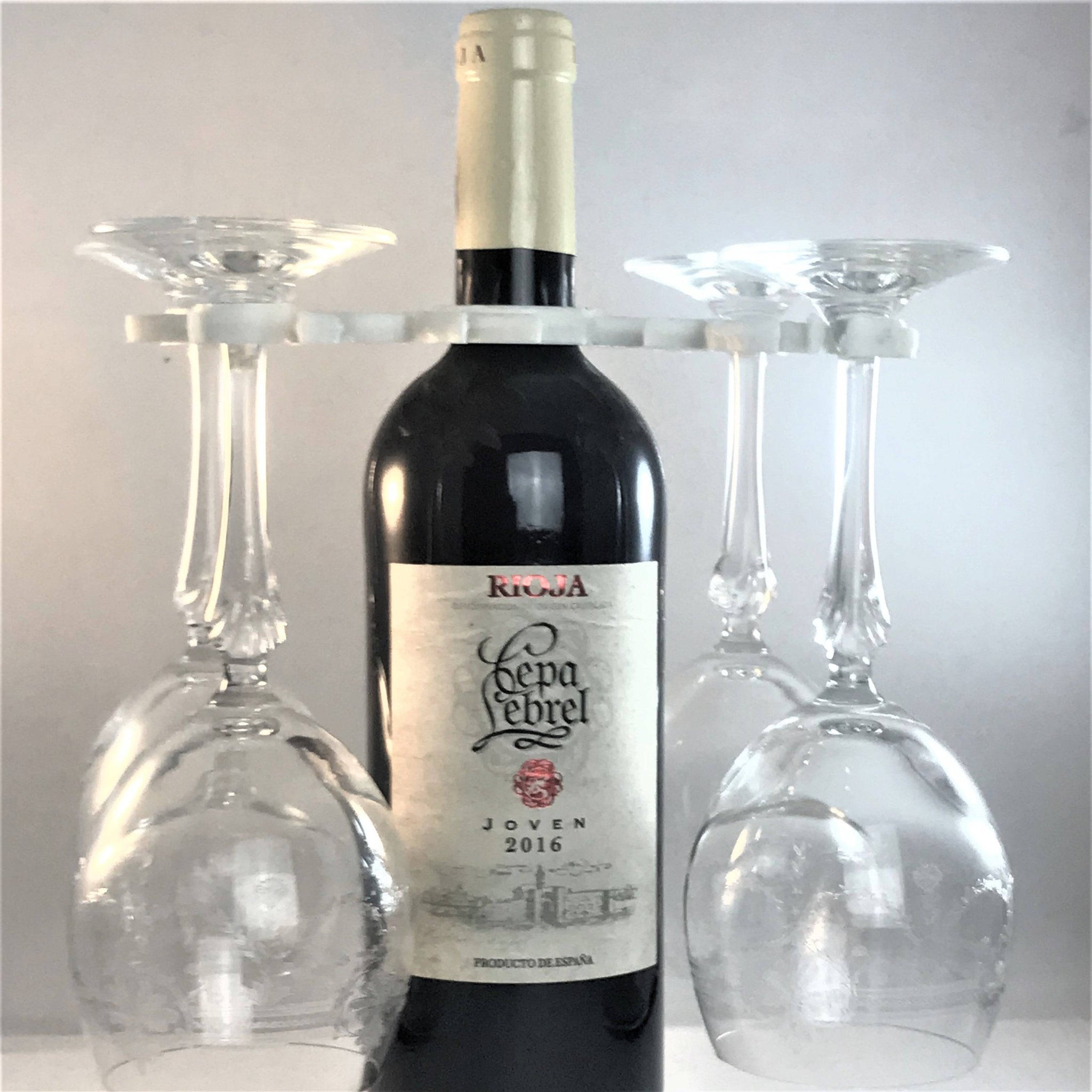 Wine Bottle Glass Holder/Butler For Four Glasses: White Vine Style