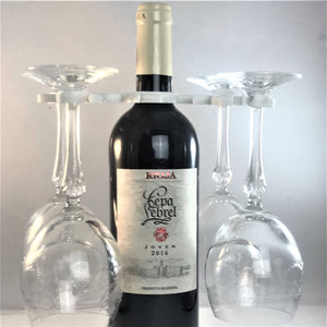 Wine Bottle Glass Holder/Butler For Four Glasses: White Vine Style