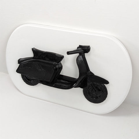 Moped Scooter Wall Art Plaque Display Mounted - White and Black