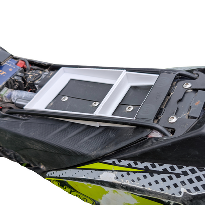 Motorcycle Under-Seat Storage System for Aprilia RX125 / Mondial SMX 125 / UM DSR 125EX (2018-2026) | No-Drill Slide-in Tool Organizer & Hidden Gear Compartment | Off-Road Tested