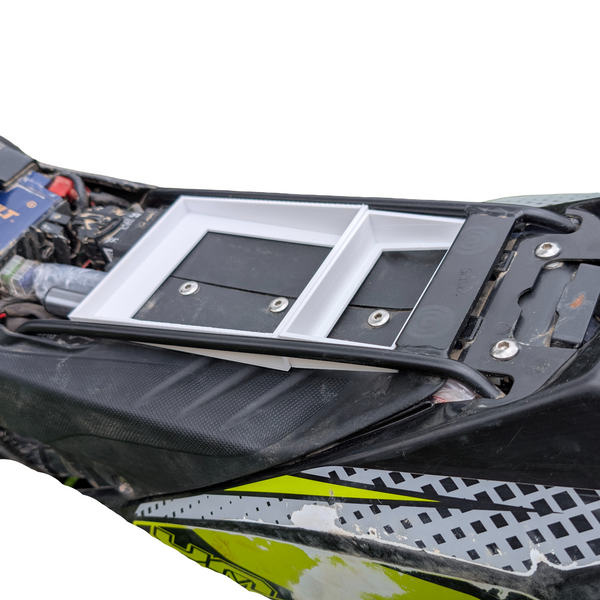Motorcycle Under-Seat Storage System for Aprilia RX125 / Mondial SMX 125 / UM DSR 125EX (2018-2026) | No-Drill Slide-in Tool Organizer & Hidden Gear Compartment | Off-Road Tested