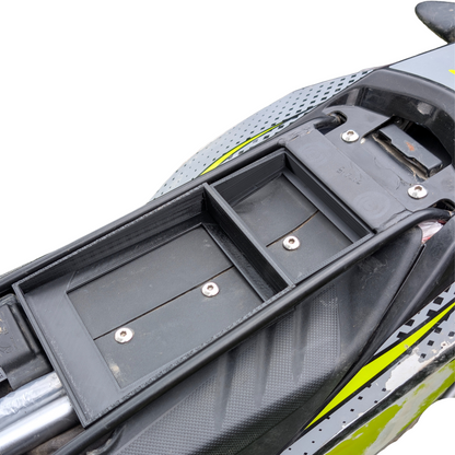 Motorcycle Under-Seat Storage System for Aprilia RX125 / Mondial SMX 125 / UM DSR 125EX (2018-2026) | No-Drill Slide-in Tool Organizer & Hidden Gear Compartment | Off-Road Tested