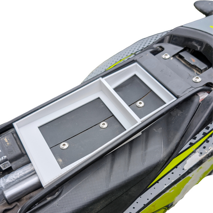 Motorcycle Under-Seat Storage System for Aprilia RX125 / Mondial SMX 125 / UM DSR 125EX (2018-2026) | No-Drill Slide-in Tool Organizer & Hidden Gear Compartment | Off-Road Tested