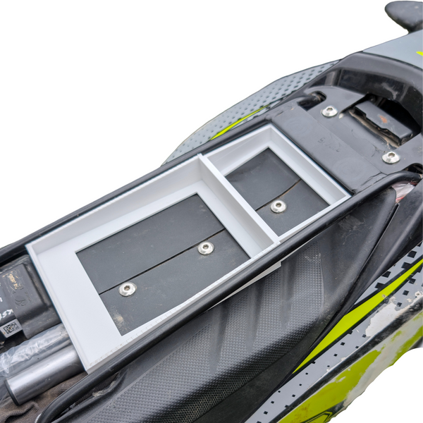 Motorcycle Under-Seat Storage System for Aprilia RX125 / Mondial SMX 125 / UM DSR 125EX (2018-2026) | No-Drill Slide-in Tool Organizer & Hidden Gear Compartment | Off-Road Tested