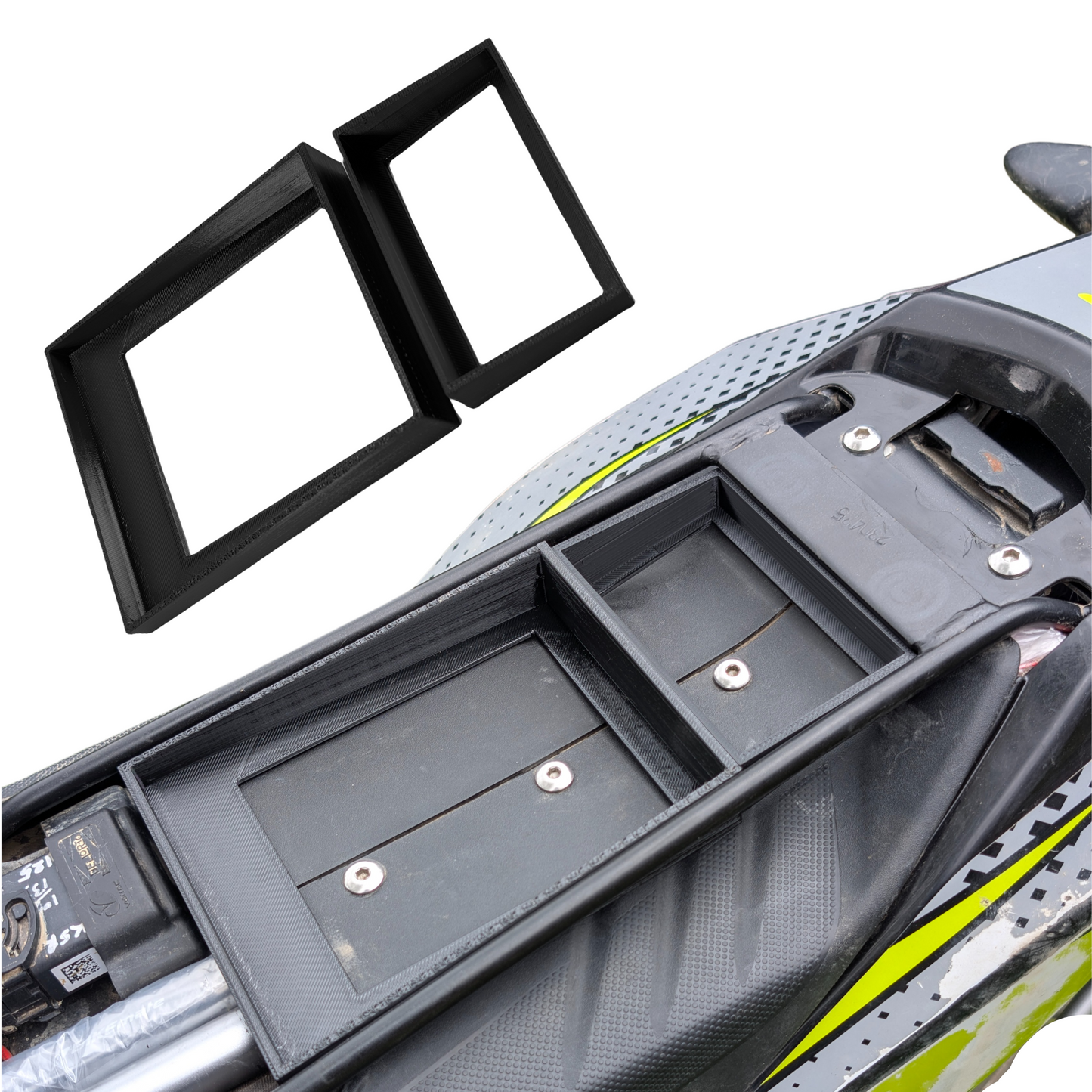 Motorcycle Under-Seat Storage System for Aprilia RX125 / Mondial SMX 125 / UM DSR 125EX (2018-2026) | No-Drill Slide-in Tool Organizer & Hidden Gear Compartment | Off-Road Tested