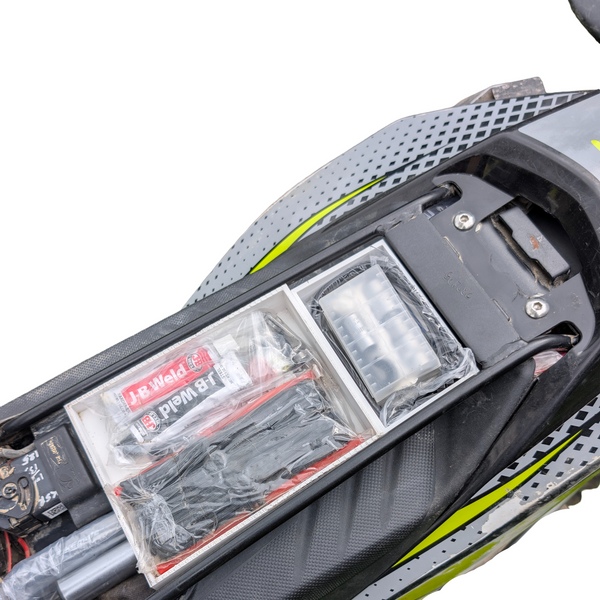 Motorcycle Under-Seat Storage System for Aprilia RX125 / Mondial SMX 125 / UM DSR 125EX (2018-2026) | No-Drill Slide-in Tool Organizer & Hidden Gear Compartment | Off-Road Tested