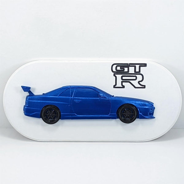 R34 GTR Wall Art Plaque Display Mounted Vehicle - White and Blue