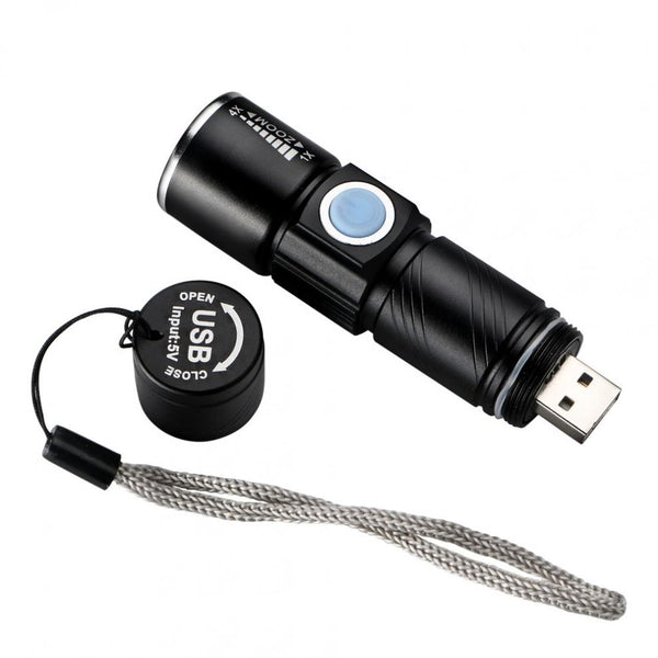 Mini USB Rechargeable Flashlight Multifunctional Torch Waterproof IPX6 for Outdoor Night Riding/Camping/Emergency - Black