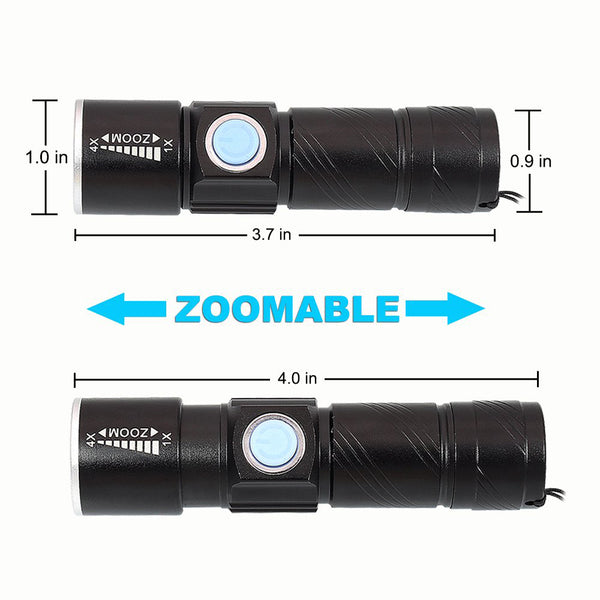 Mini USB Rechargeable Flashlight (2-PACK) Multifunctional Torch Waterproof IPX6 for Outdoor Night Riding/Camping/Emergency - Black
