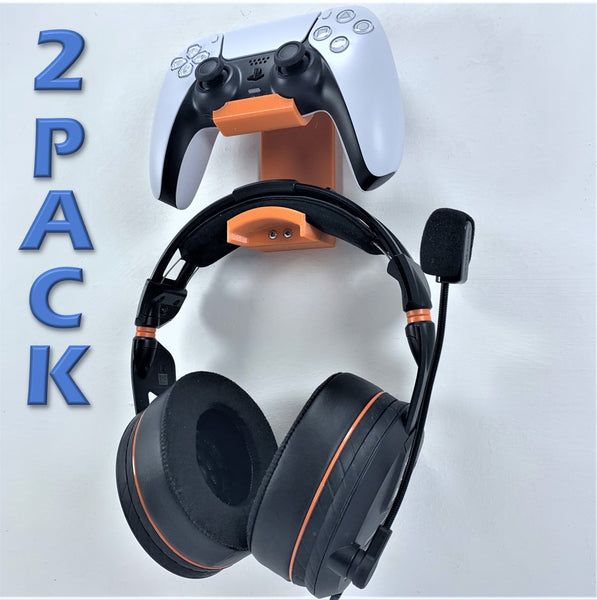 3D Cabin PS5 Controller & Headphone Wall Mount Wall Bracket Holder (2 Pack) For Play Station 5 Digital Or Disc DualSense - Various Colours - 3DCabin